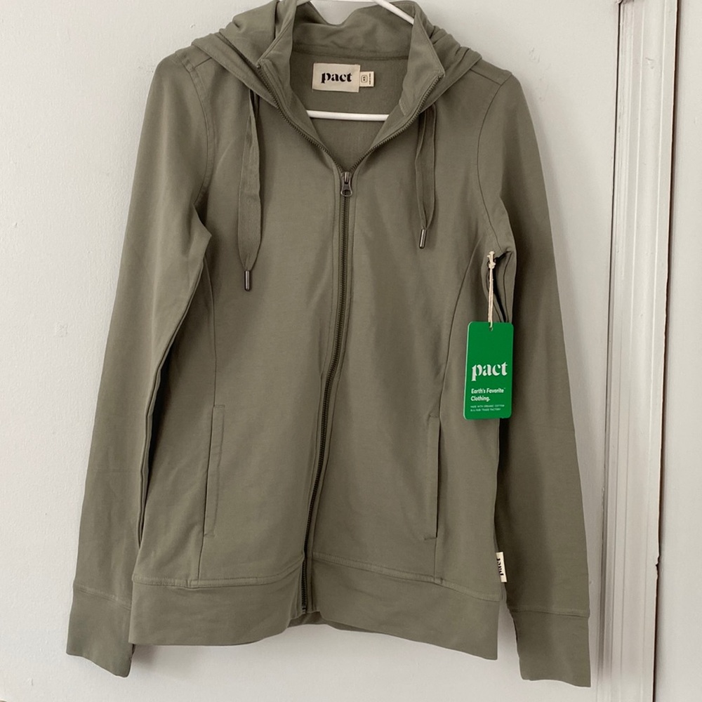NWT Light green, organic cotton XS Pact hoodie